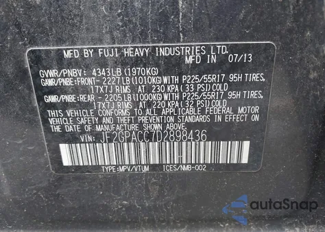 2013 Subaru Xv Crosstrek 2.0I Premium из США, поврежденный, VIN JF2GPACC7D2898436